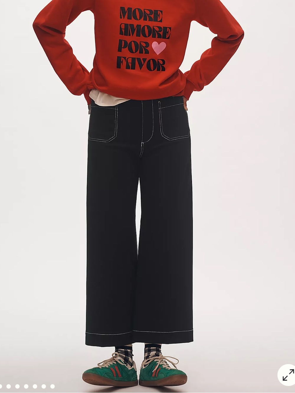 Anthropologie Maeve Colette Black Wide-Leg Pants with White Contrast Stitching - Picture 2 of 10